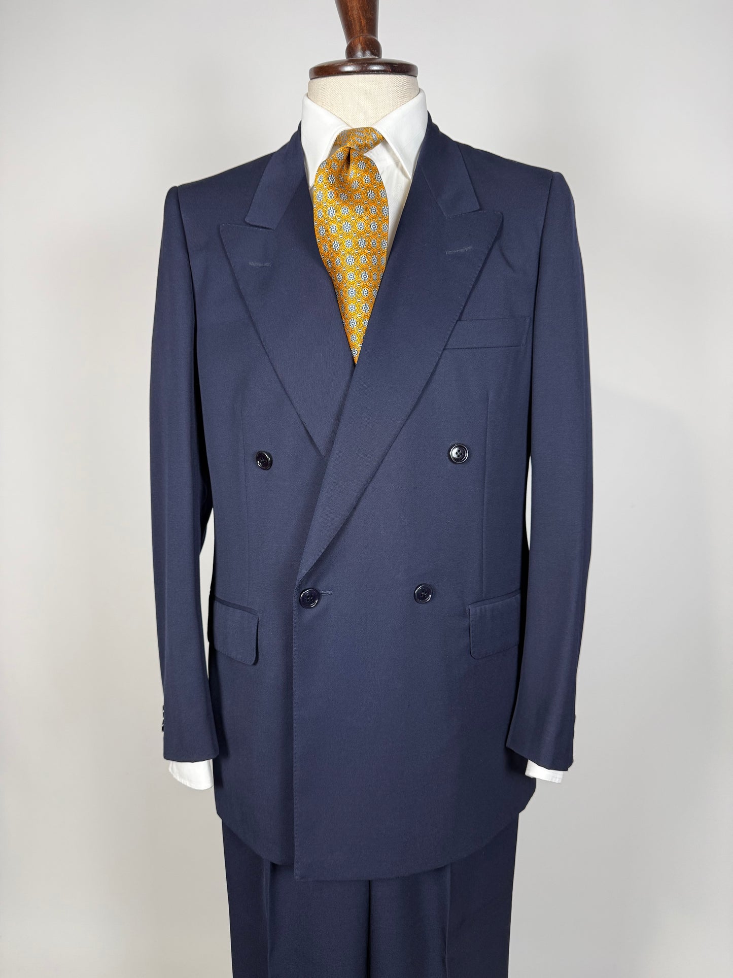 Completo doppiopetto anni '70/'80 twill lana pettinata blu - tg. 48