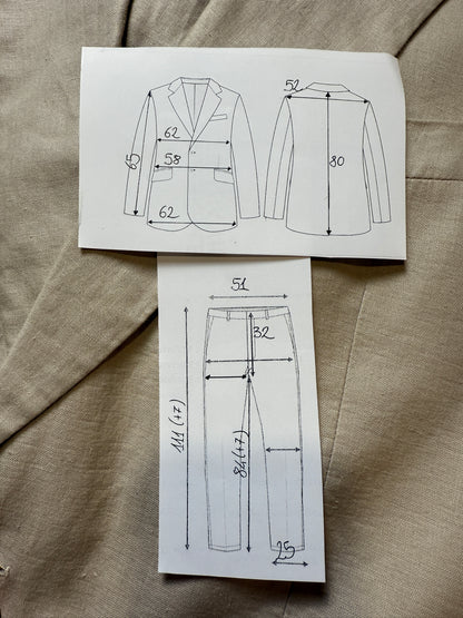 Completo anni ‘80 in puro lino beige chiaro - tg. 56