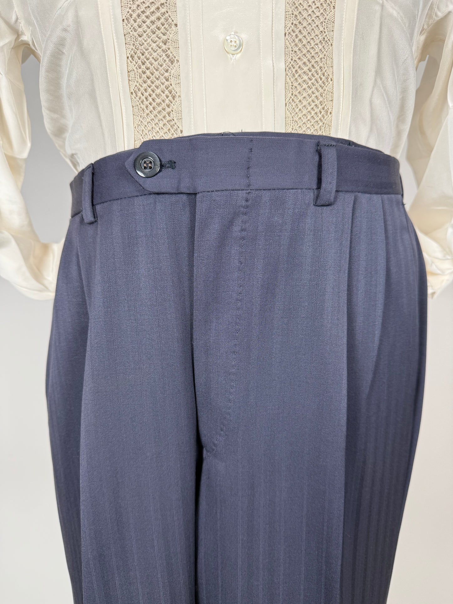 Pantaloni anni ‘80 lana pettinata trama spigata - tg. 52