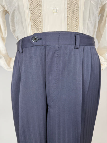 Pantaloni anni ‘80 lana pettinata trama spigata - tg. 52