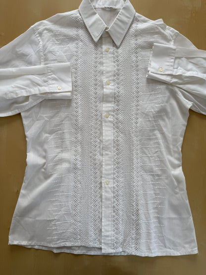 Camicia anni ‘70 con ricami traforati - XS/S collo 38