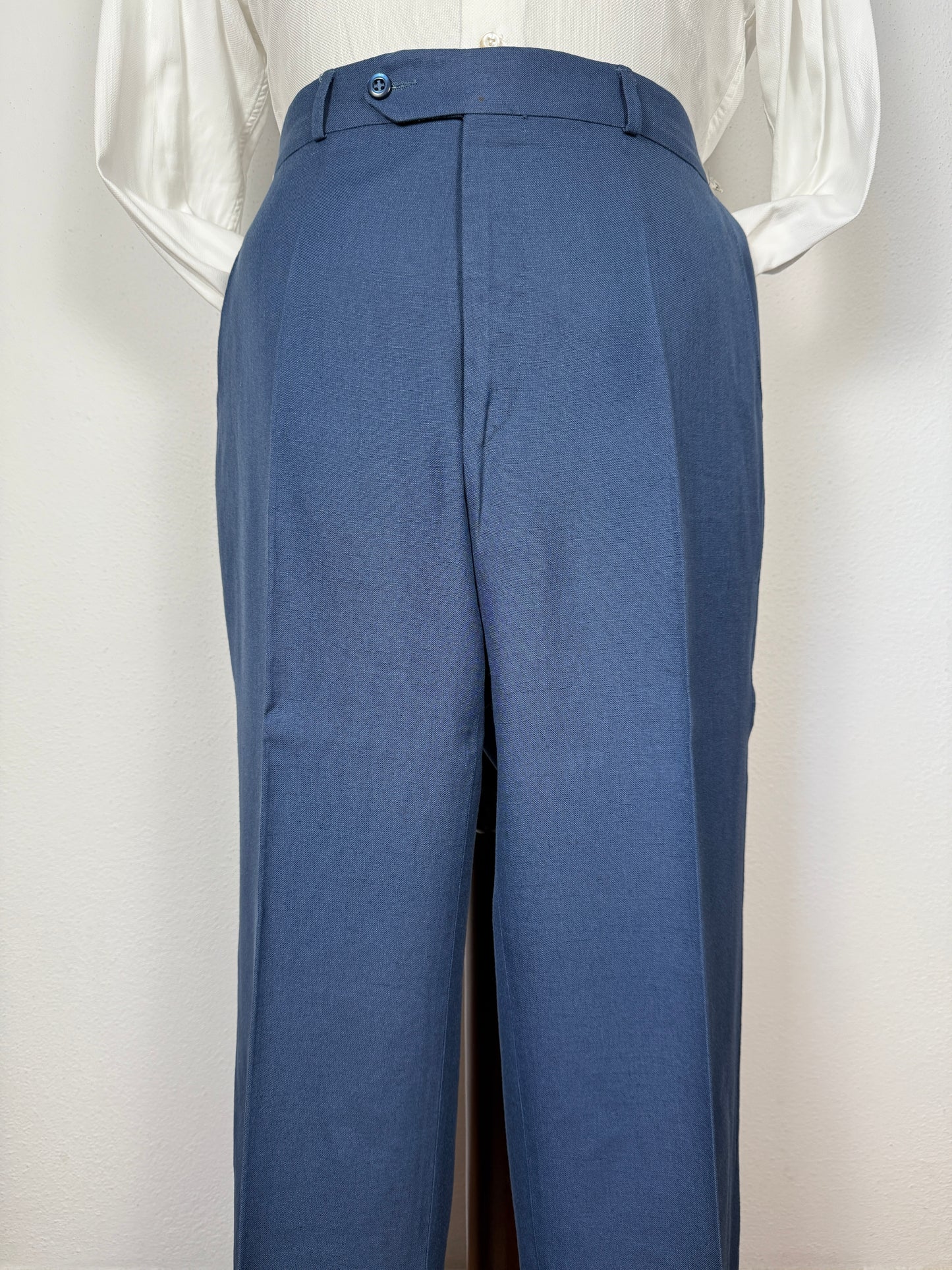 Pantalone anni ‘70 in lino e viscosa blu cobalto - tg. 50