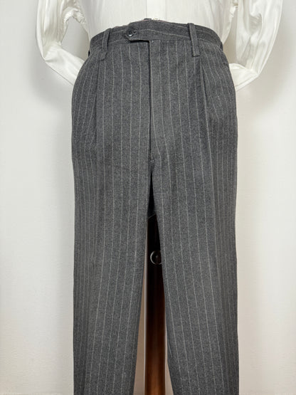 Completo doppiopetto sartoriale anni ‘70 in flanella grigio gessato - tg. 50/52 drop basso