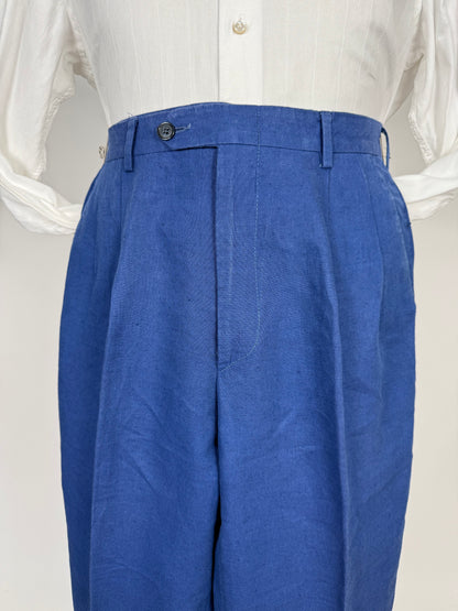 Pantaloni in lino anni '80 blu cobalto - tg. 46