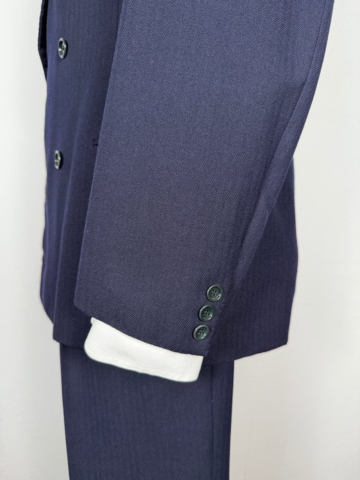 Completo doppiopetto sartoriale anni ‘40/‘50 blu spinato - tg. 46/48