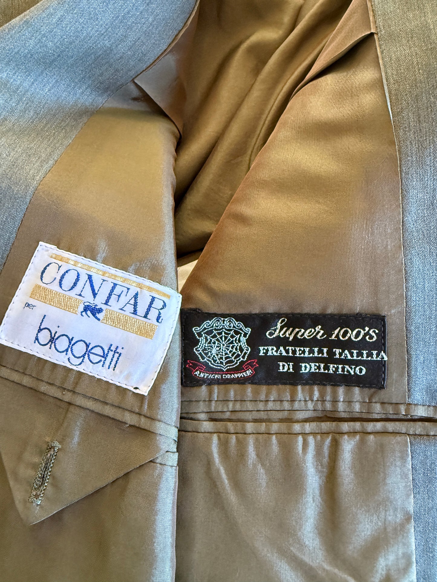 Completo anni ‘80 in lana pettinata verde mélange - tg. 48