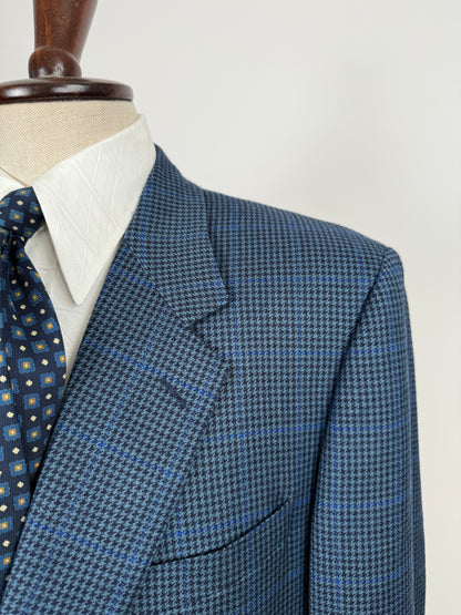 Giacca anni ‘80 pied-de-poule finestrato blu lana e cashmere - tg. 54/56