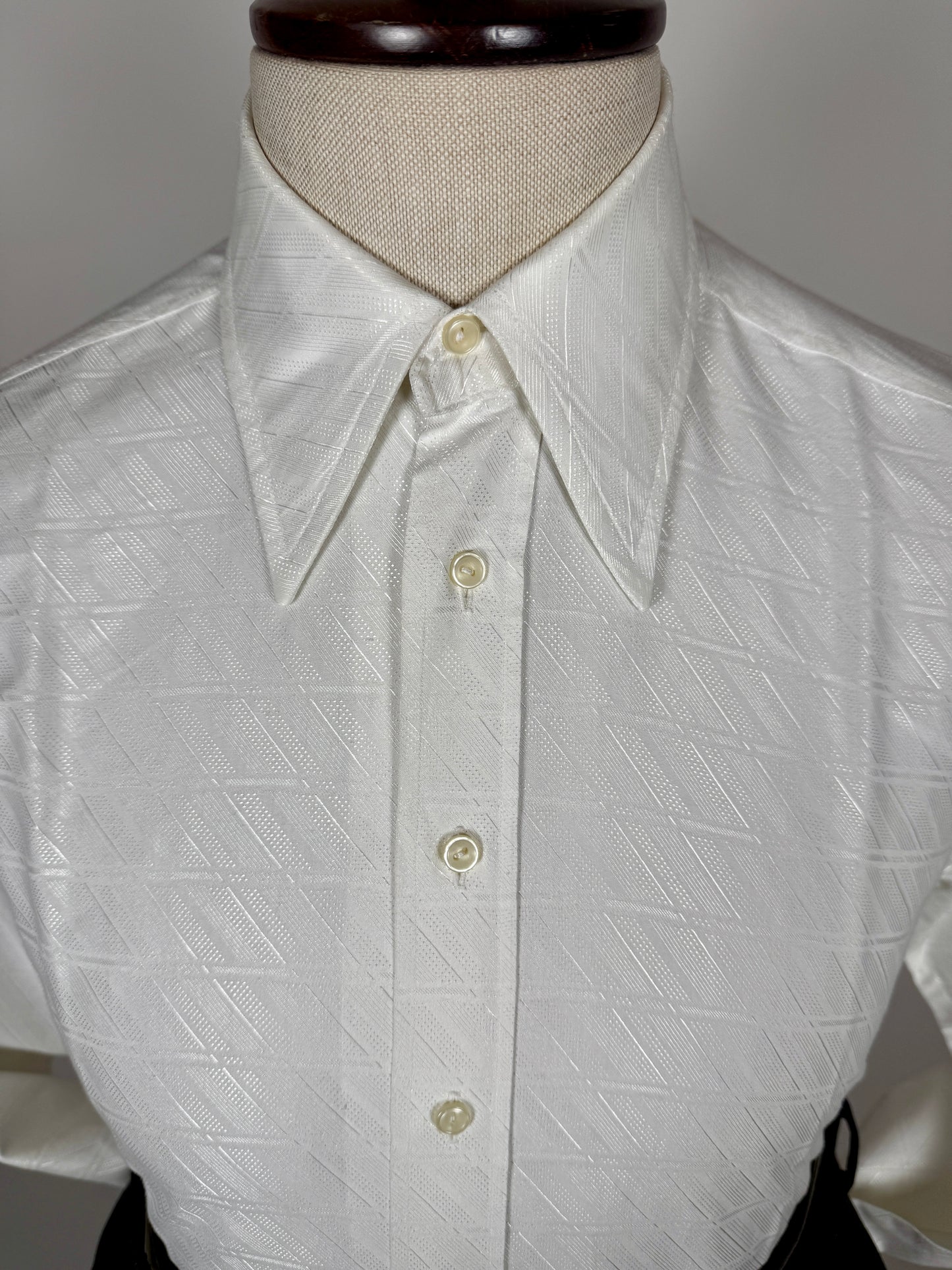 Camicia bianca anni ‘70 jacquard con collo italiano - S collo 39