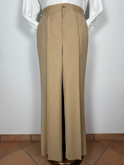 Pantalone sartoriale anni ‘70 in lana pettinata beige (nuovo) - tg. 44