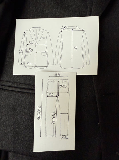 Completo 3 pezzi anni '90 in flanella grigio antracite - tg. 46/48