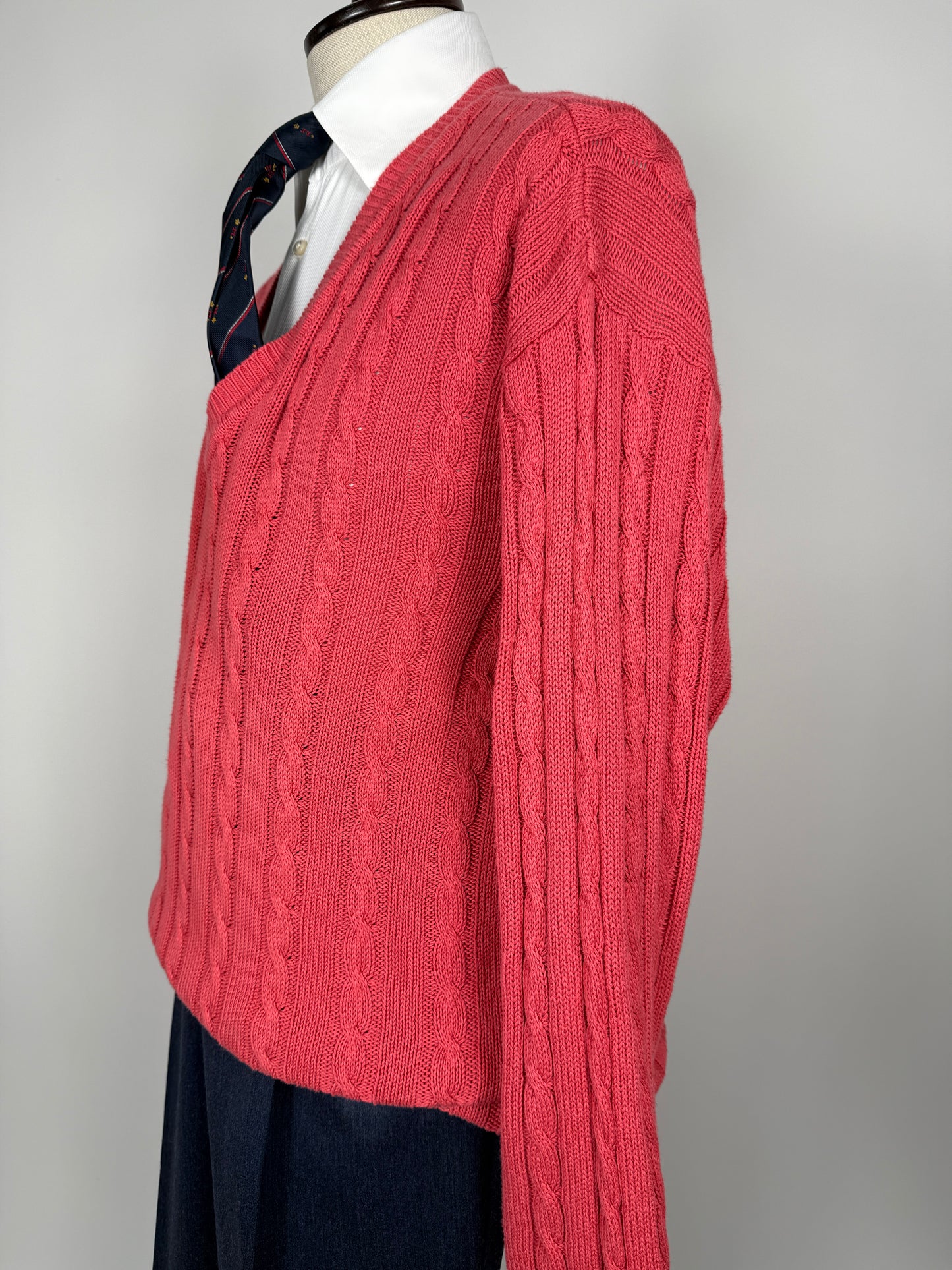 Pullover rosa corallo anni ‘80 100% cotone a trecce - tg. L/XL