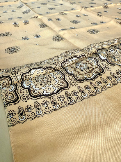 Sciarpa foulard in seta giallo crema micro fantasia