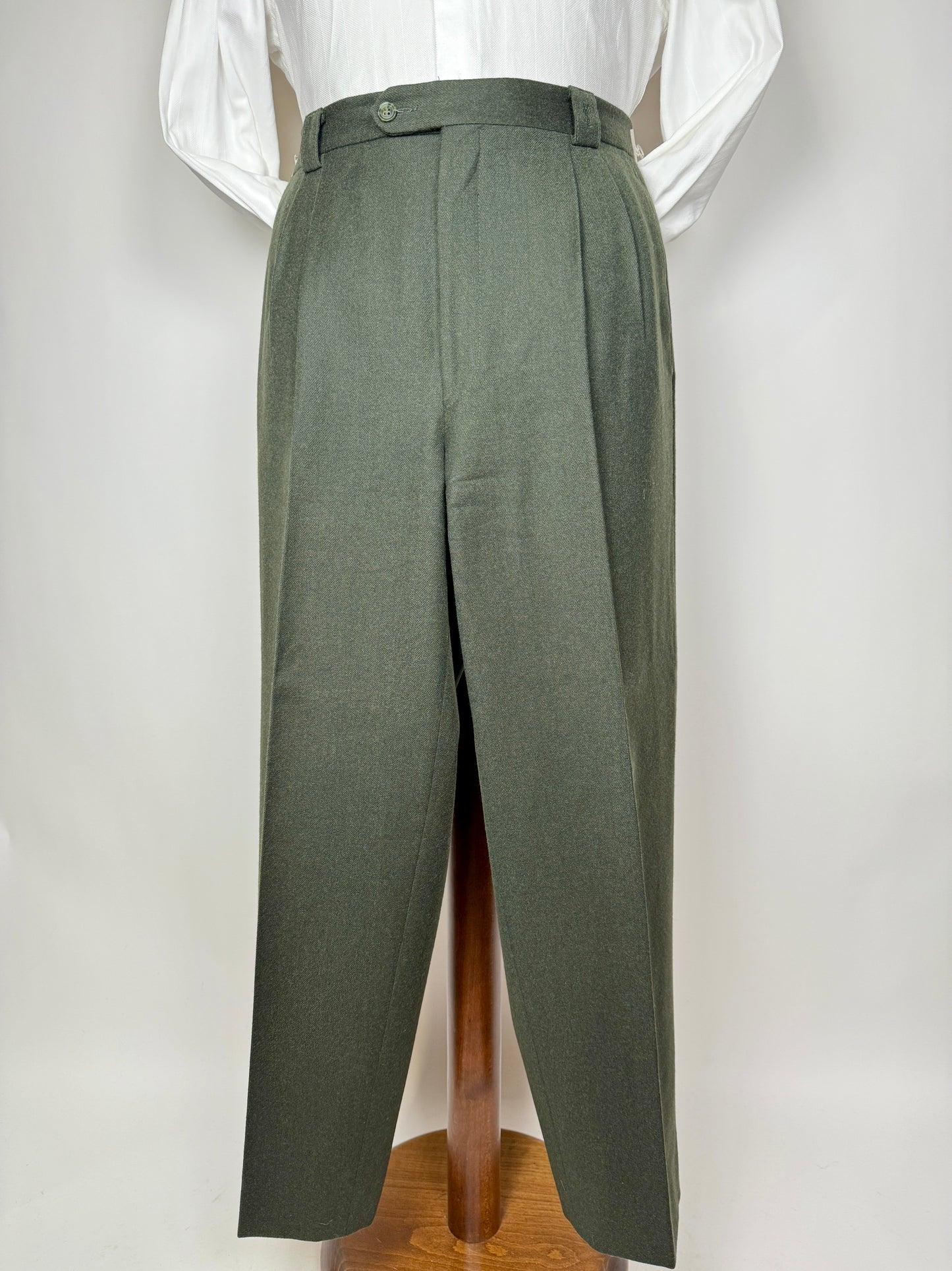 Pantaloni Yves Saint Laurent anni ‘80 in flanella verde scuro - tg. 50