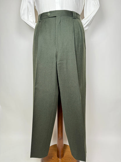 Pantaloni Yves Saint Laurent anni ‘80 in flanella verde scuro - tg. 50