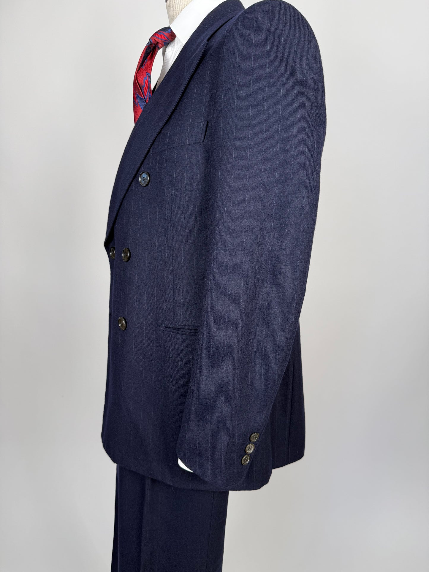 Completo Belvest doppiopetto anni ‘70 flanella blu gessato - tg. 50/52