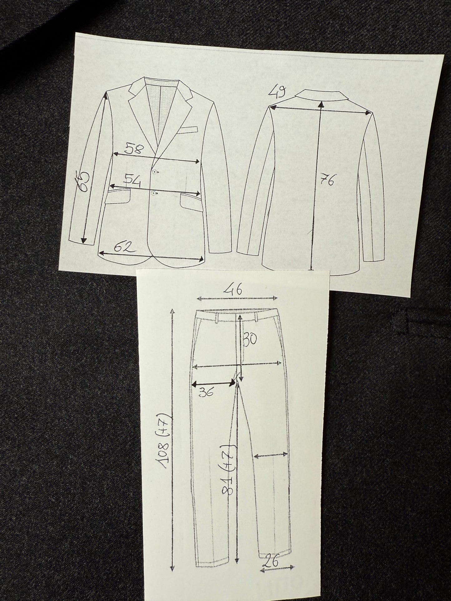 Completo doppiopetto anni ‘70/‘80 flanella antracite - tg. 52