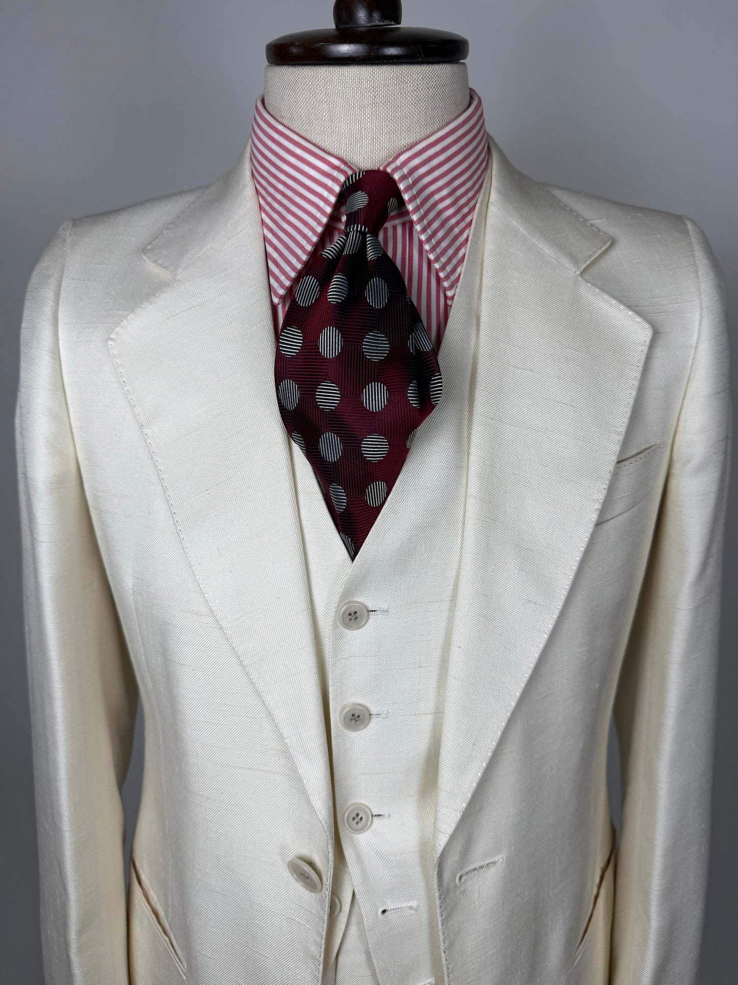 Completo 3 pezzi anni '70 seta shantung avorio - tg. 42/44