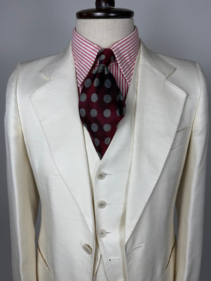 Completo 3 pezzi anni '70 seta shantung avorio - tg. 42/44