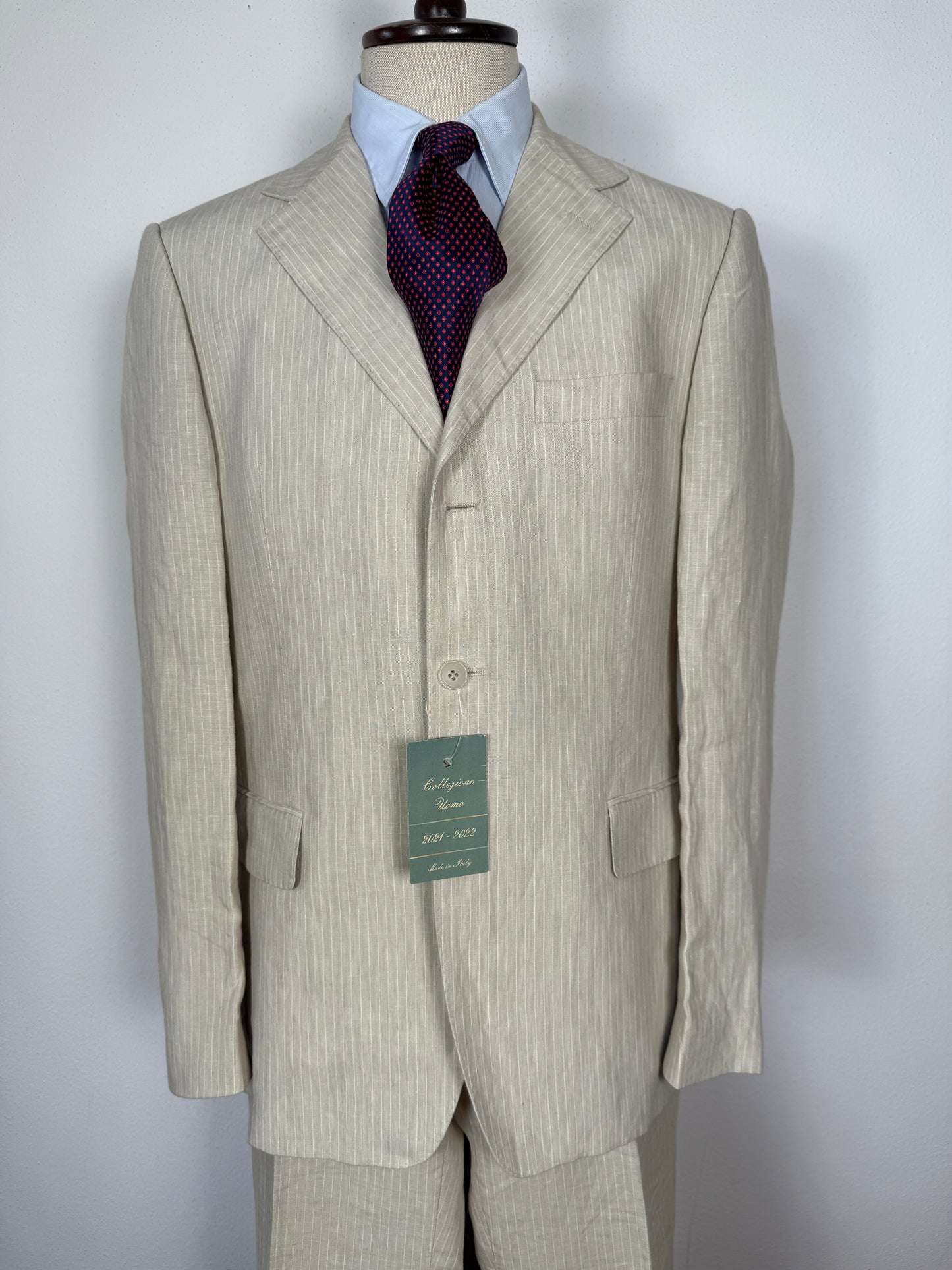 Completo in puro lino color panna gessato - tg. 52