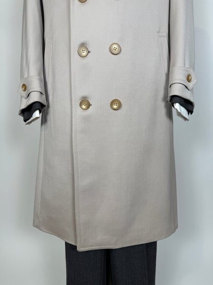 Cappotto doppiopetto anni ‘70 in twill di lana color avorio - tg. 46-48