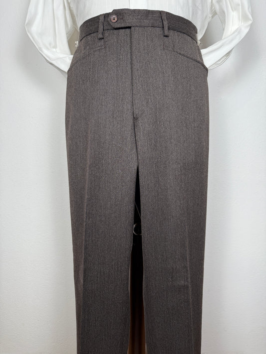 Pantalone anni ‘70 in flanella marrone con tasche alla carrettiera (NOS) - tg. 44/46
