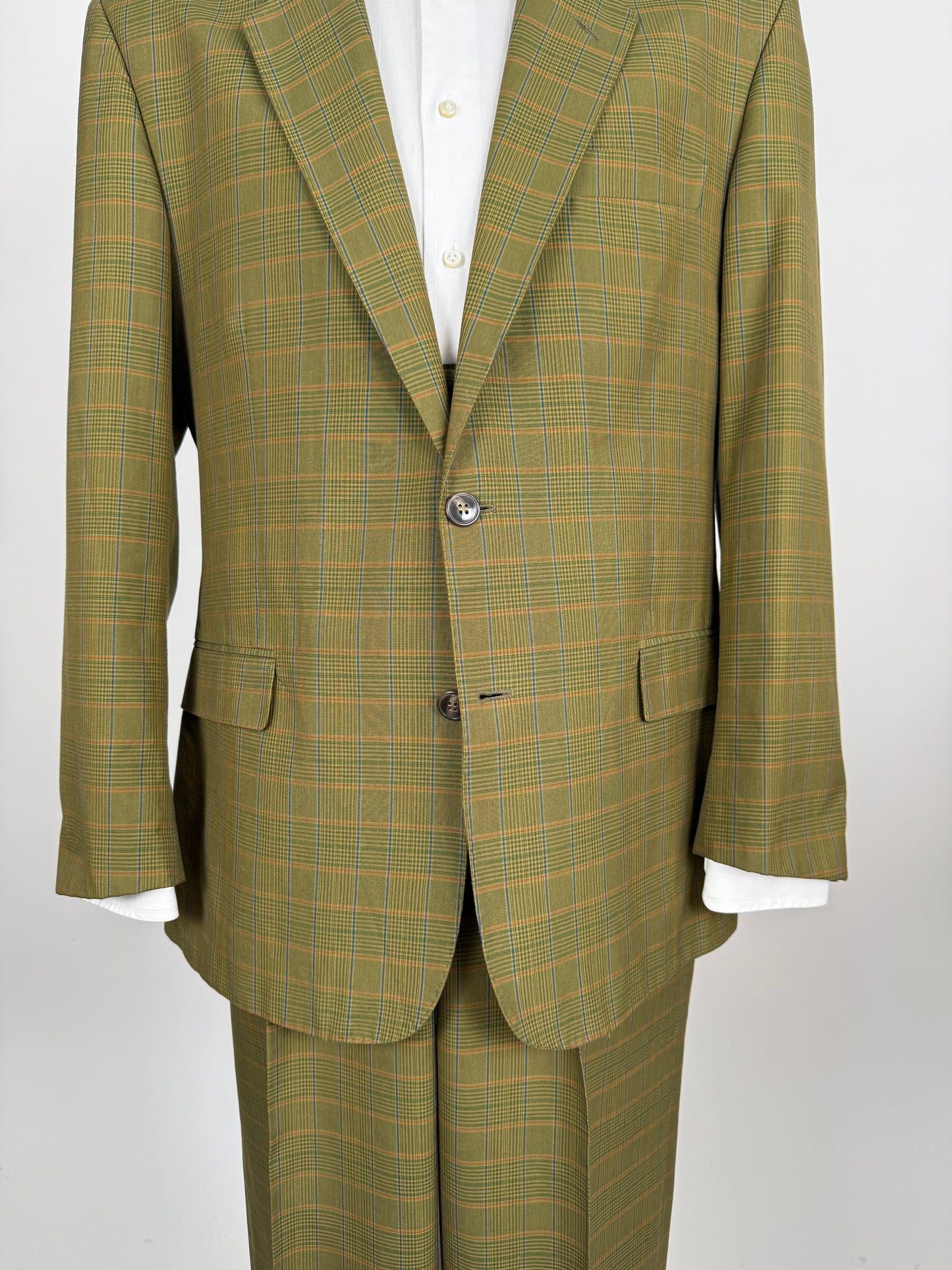 Completo anni ‘80 verde a quadri in cotone sfoderato - tg. 50