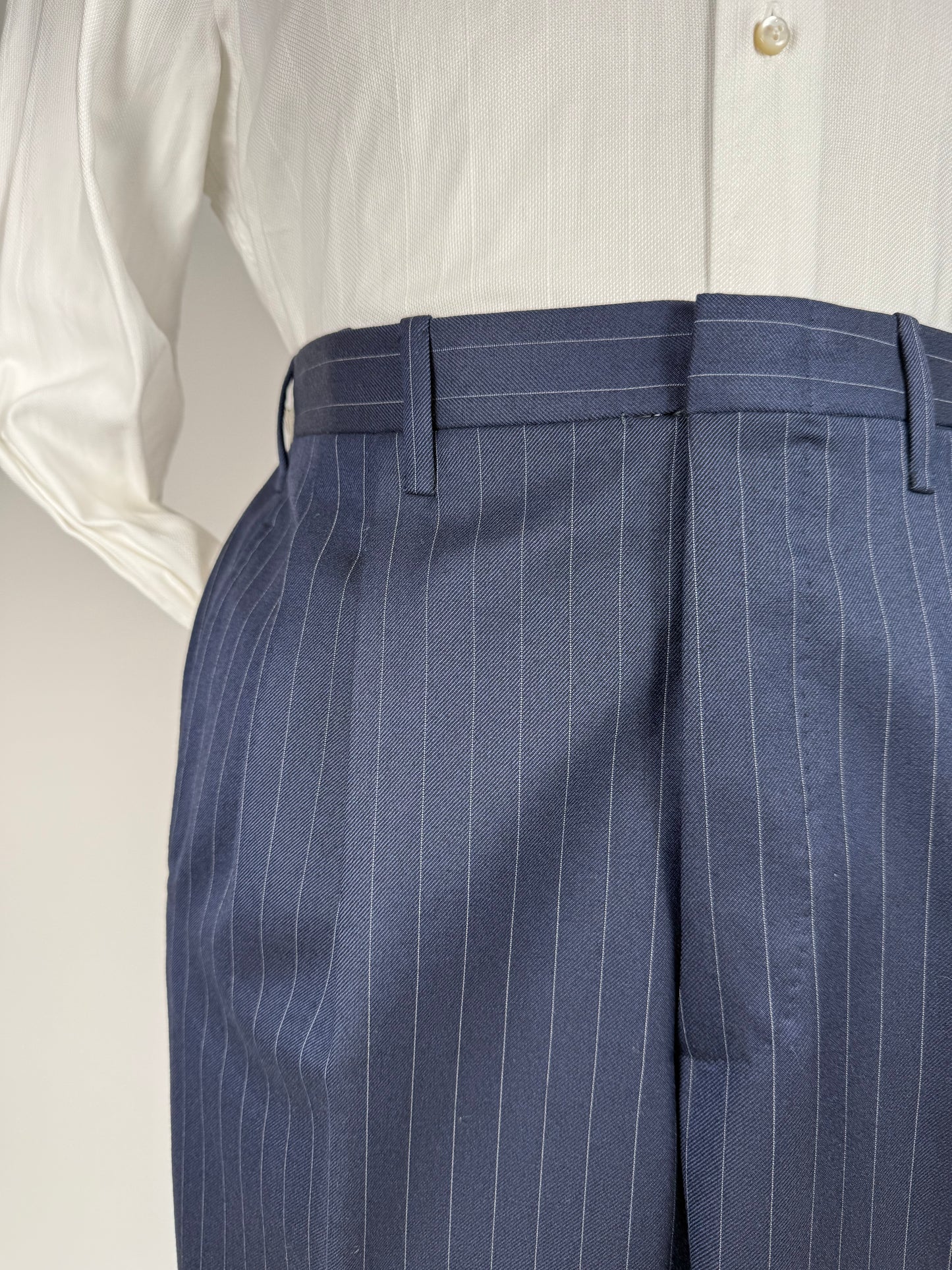 Pantaloni sartoriali flanella pettinata lana e cashmere blu gessato - tg. 50/52
