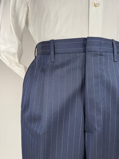 Pantaloni sartoriali flanella pettinata lana e cashmere blu gessato - tg. 50/52