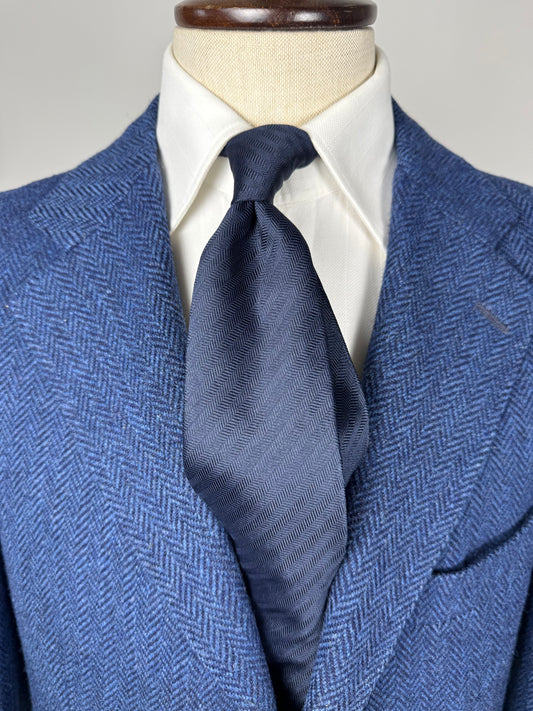 Cravatta De Paz blu tinta unita herringbone