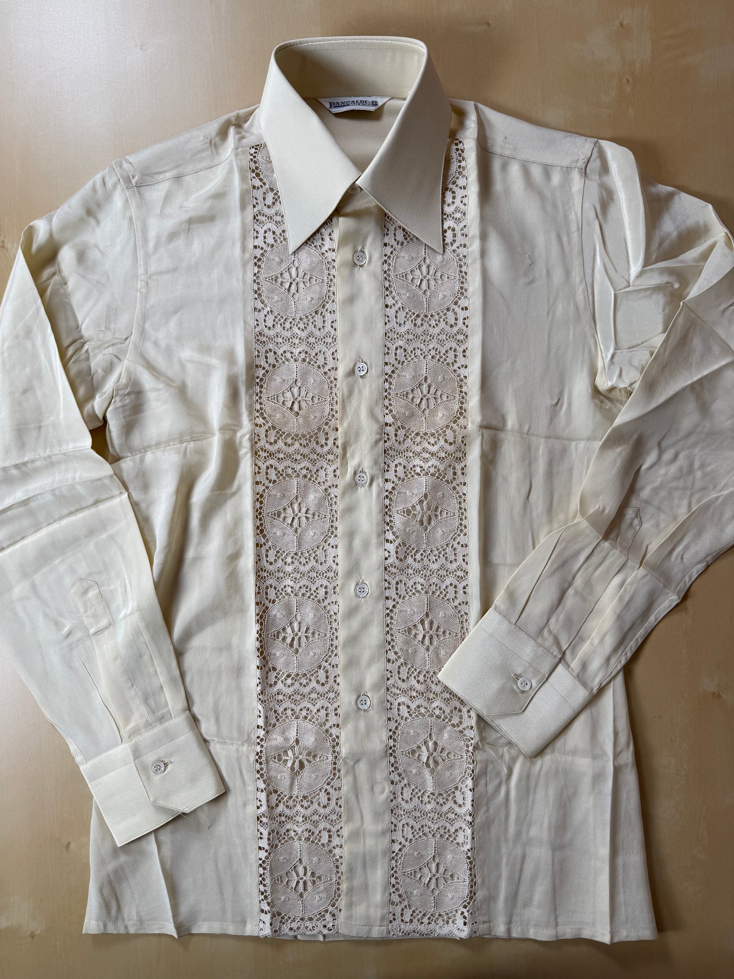 Camicia Pancaldi anni ‘70 pura seta ricamata (NOS) - S, collo 39
