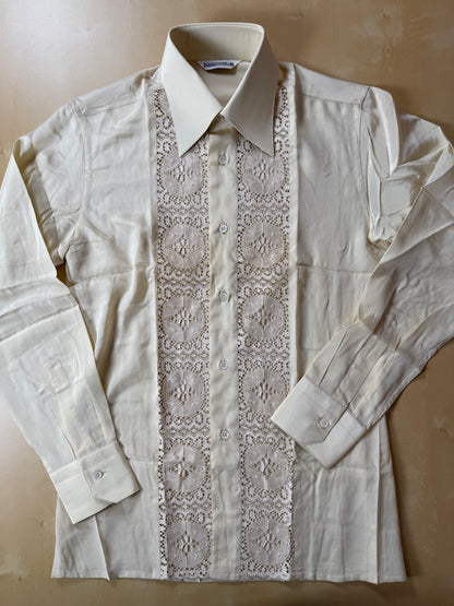 Camicia Pancaldi anni ‘70 pura seta ricamata (NOS) - S, collo 39