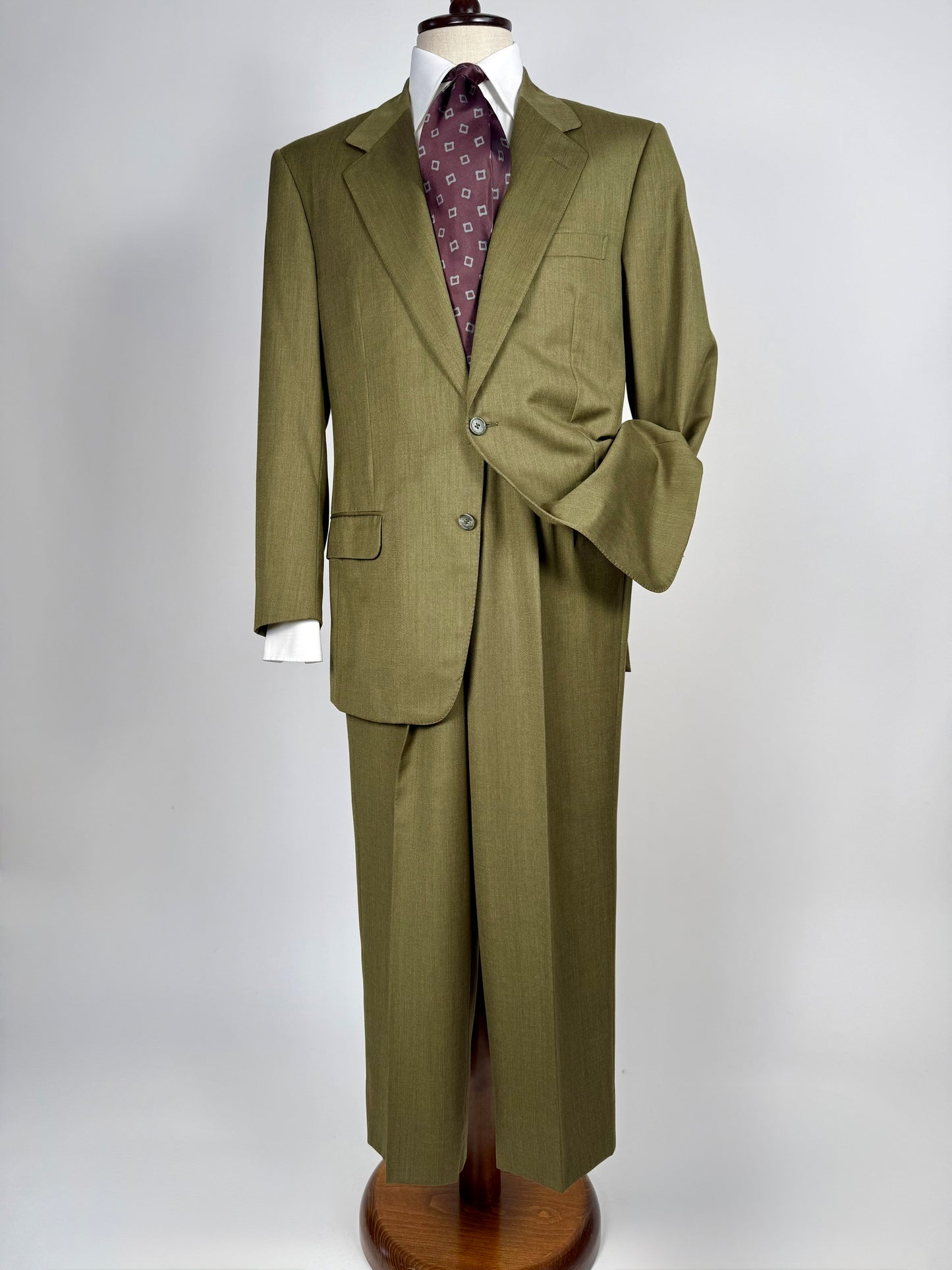 Completo anni ‘80 verde oliva lana pettinata E. Zegna - tg. 48/50