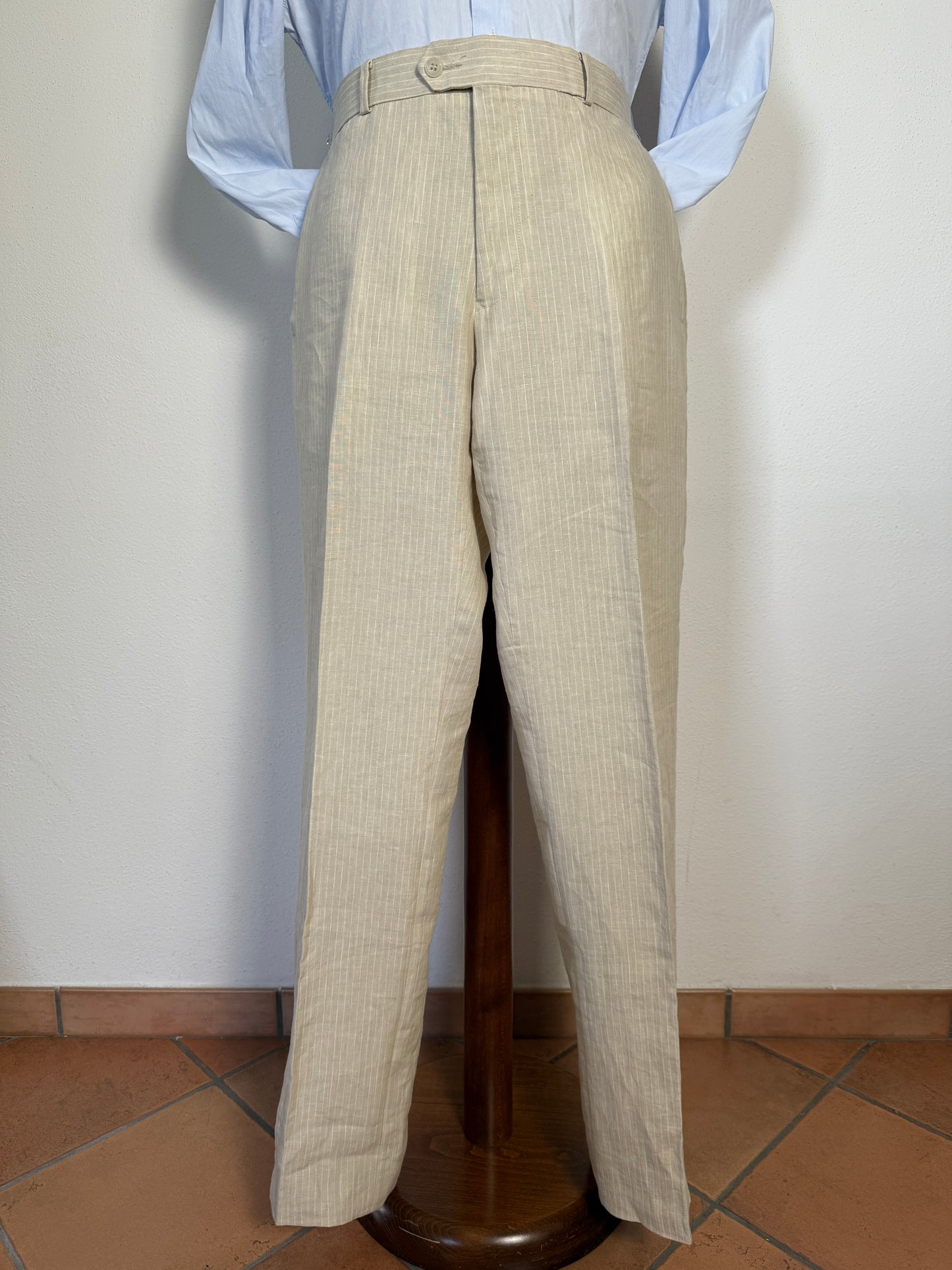 Completo in puro lino color panna gessato - tg. 52