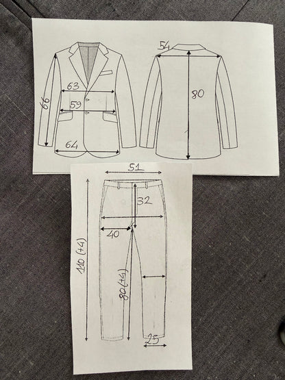 Completo anni '80 in seta shantung grigio - tg. 56/58