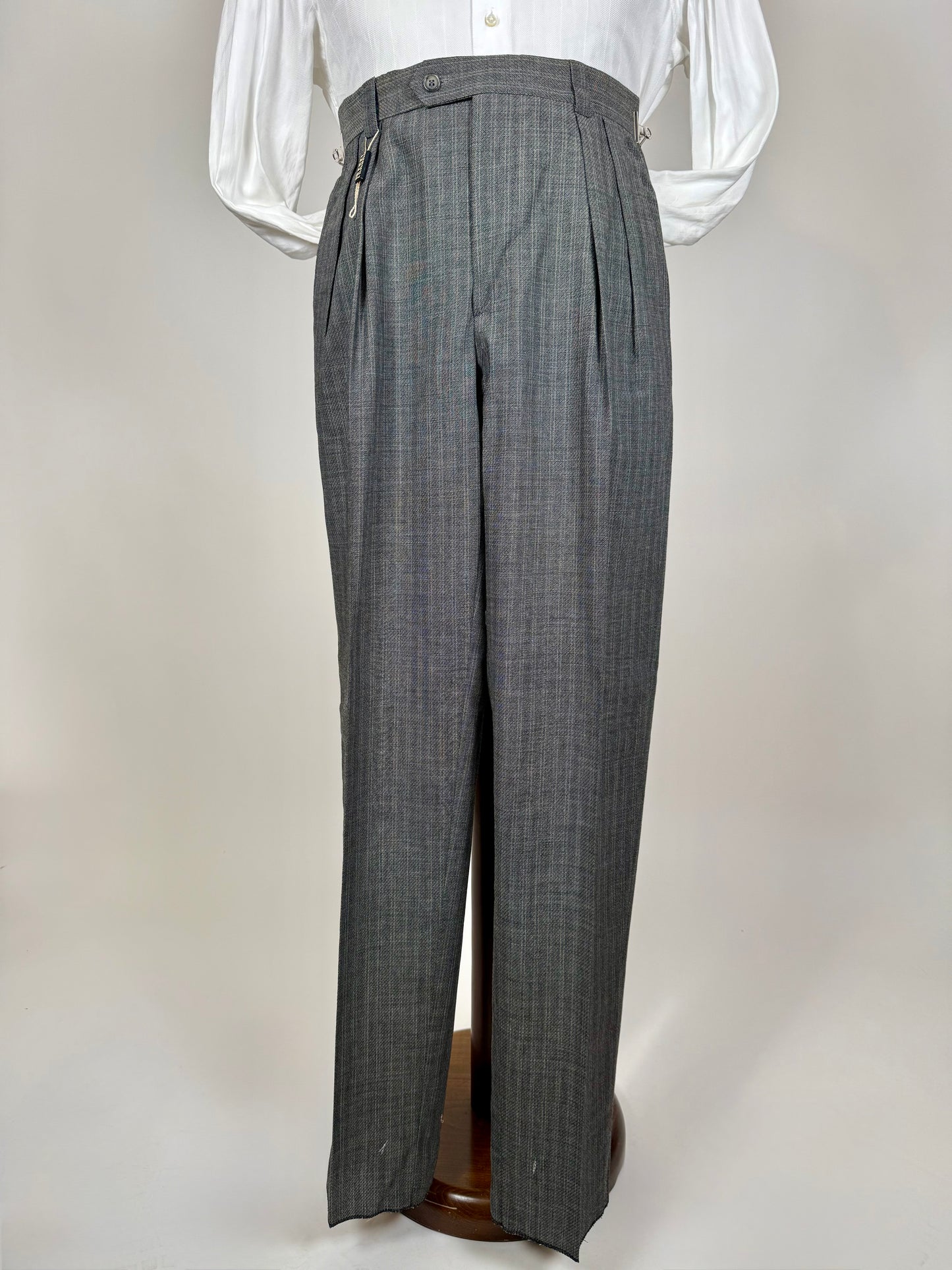 Pantaloni anni '80 fresco lana grigio a righe (NOS) - tg. 46