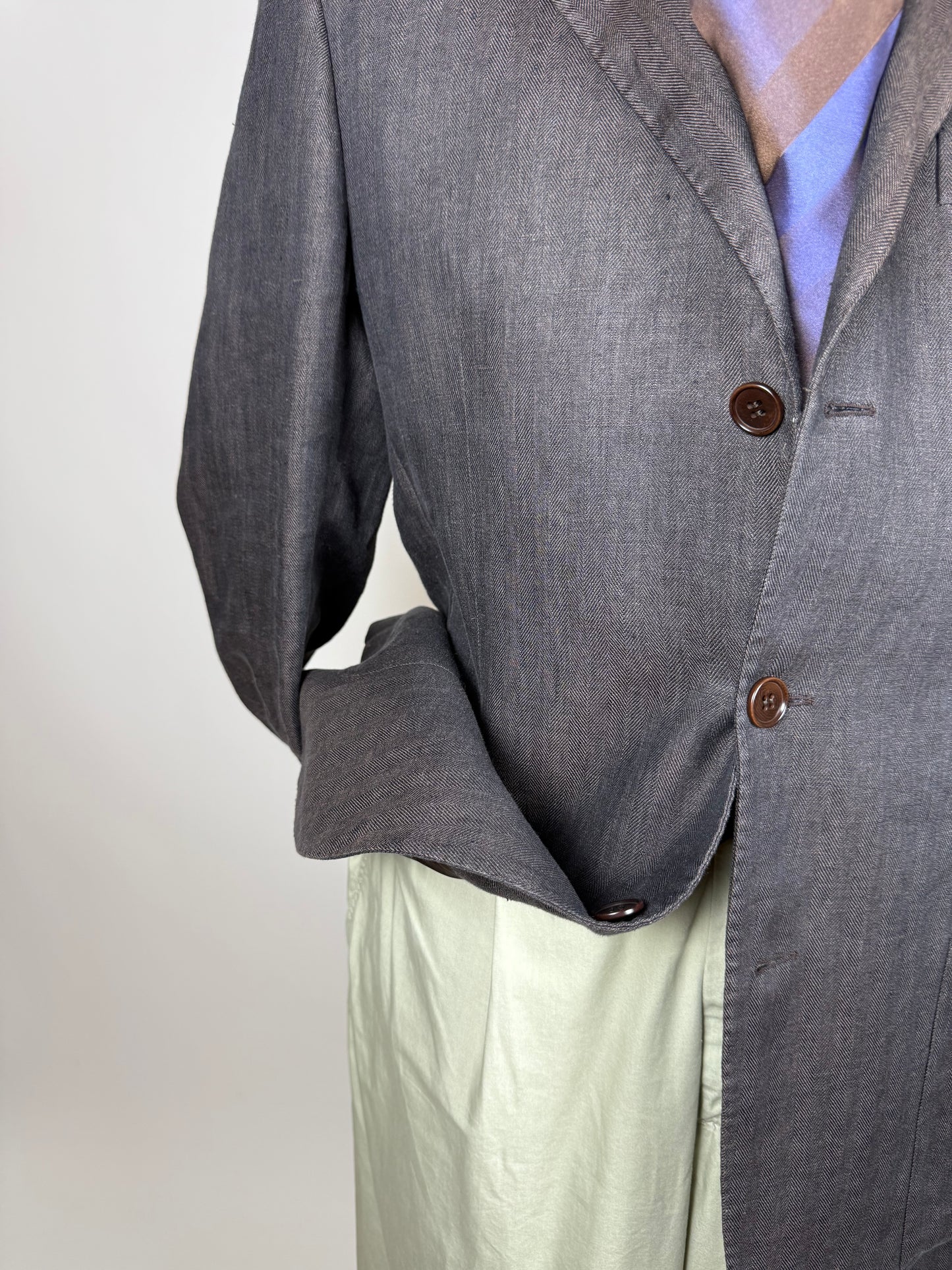 Giacca Cantarelli puro lino marrone herringbone - tg. 50