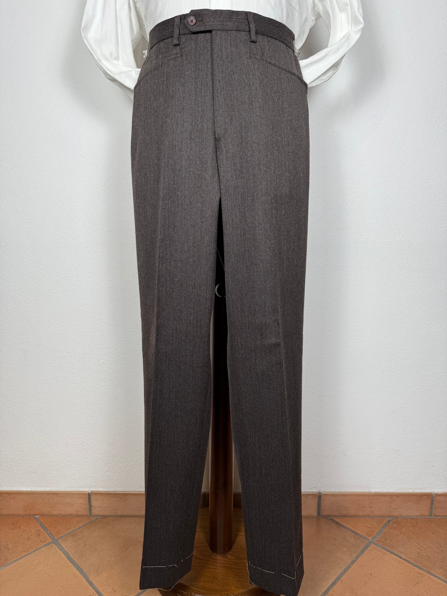 Pantalone anni ‘70 in flanella marrone con tasche alla carrettiera (NOS) - tg. 44/46