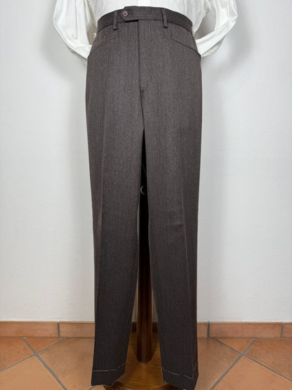 Pantalone anni ‘70 in flanella marrone con tasche alla carrettiera (NOS) - tg. 44/46