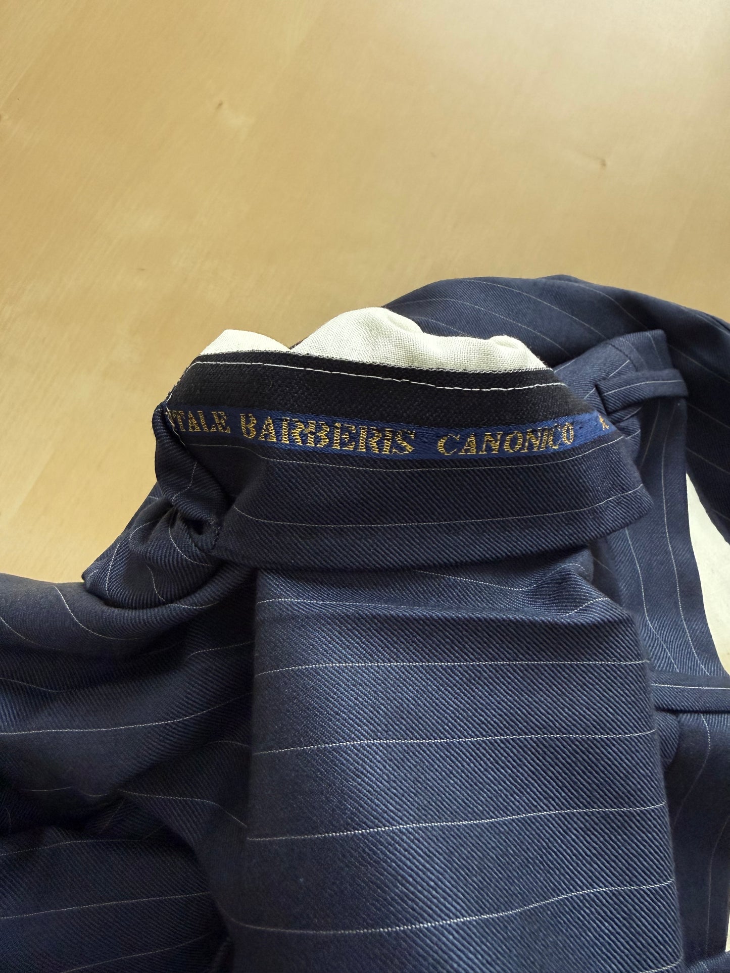 Pantaloni sartoriali flanella pettinata lana e cashmere blu gessato - tg. 50/52