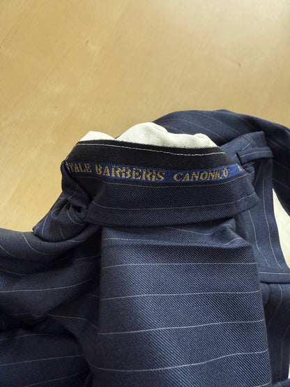 Pantaloni sartoriali flanella pettinata lana e cashmere blu gessato - tg. 50/52