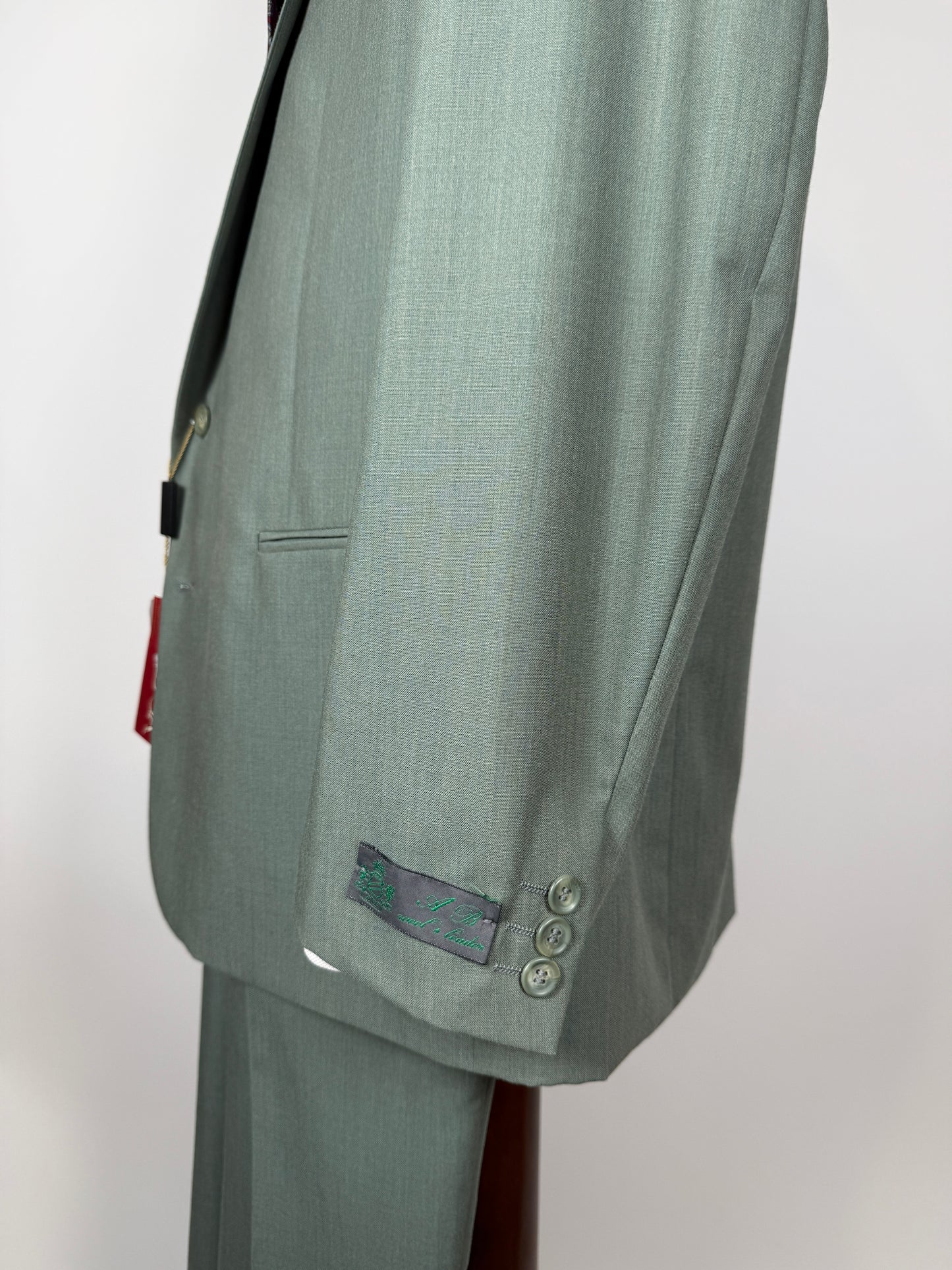 Completo anni '80 fresco lana verde menta (NOS) - tg. 54/56 drop basso