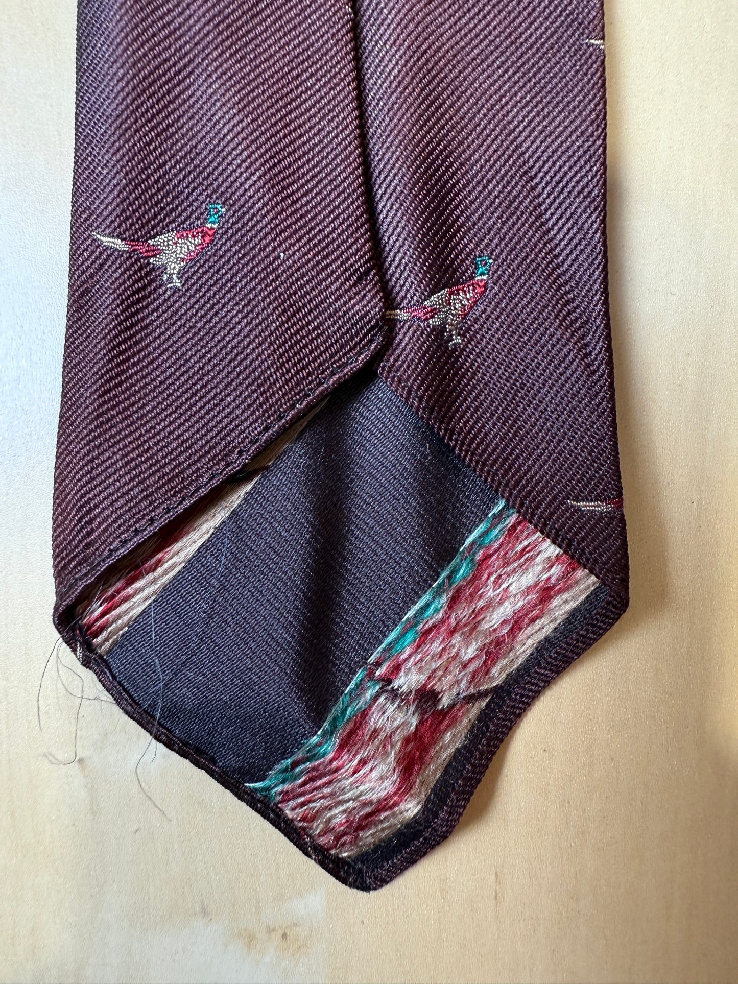 Cravatta De Paz vintage marrone con fagiani