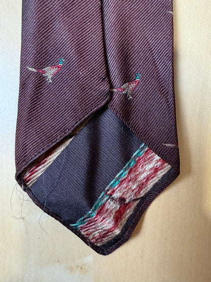 Cravatta De Paz vintage marrone con fagiani