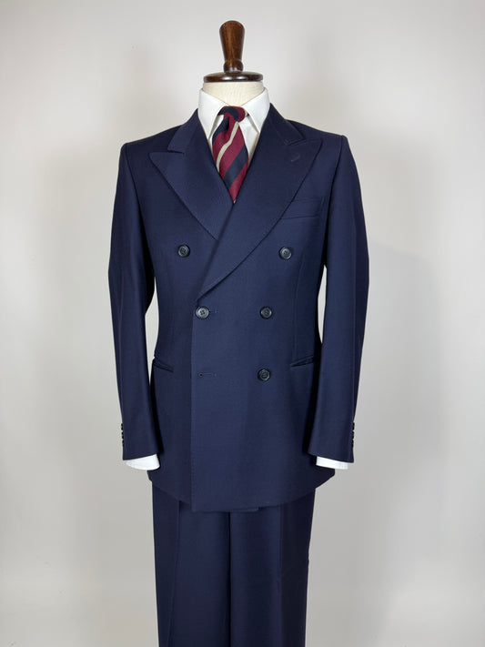 Completo doppiopetto anni '70 flanella blu - tg. 46