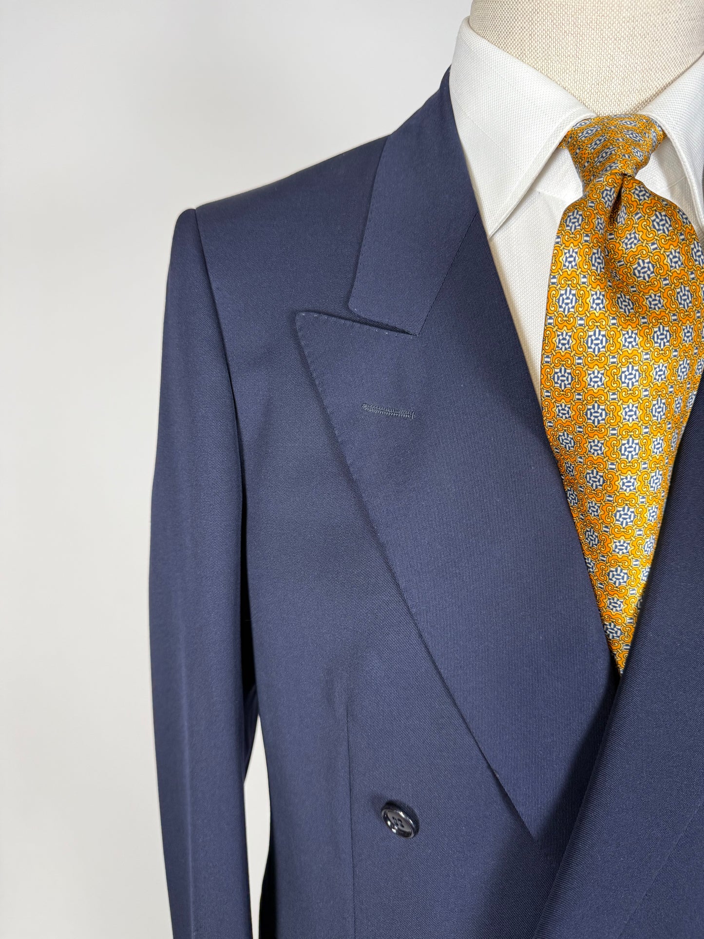 Completo doppiopetto anni '70/'80 twill lana pettinata blu - tg. 48
