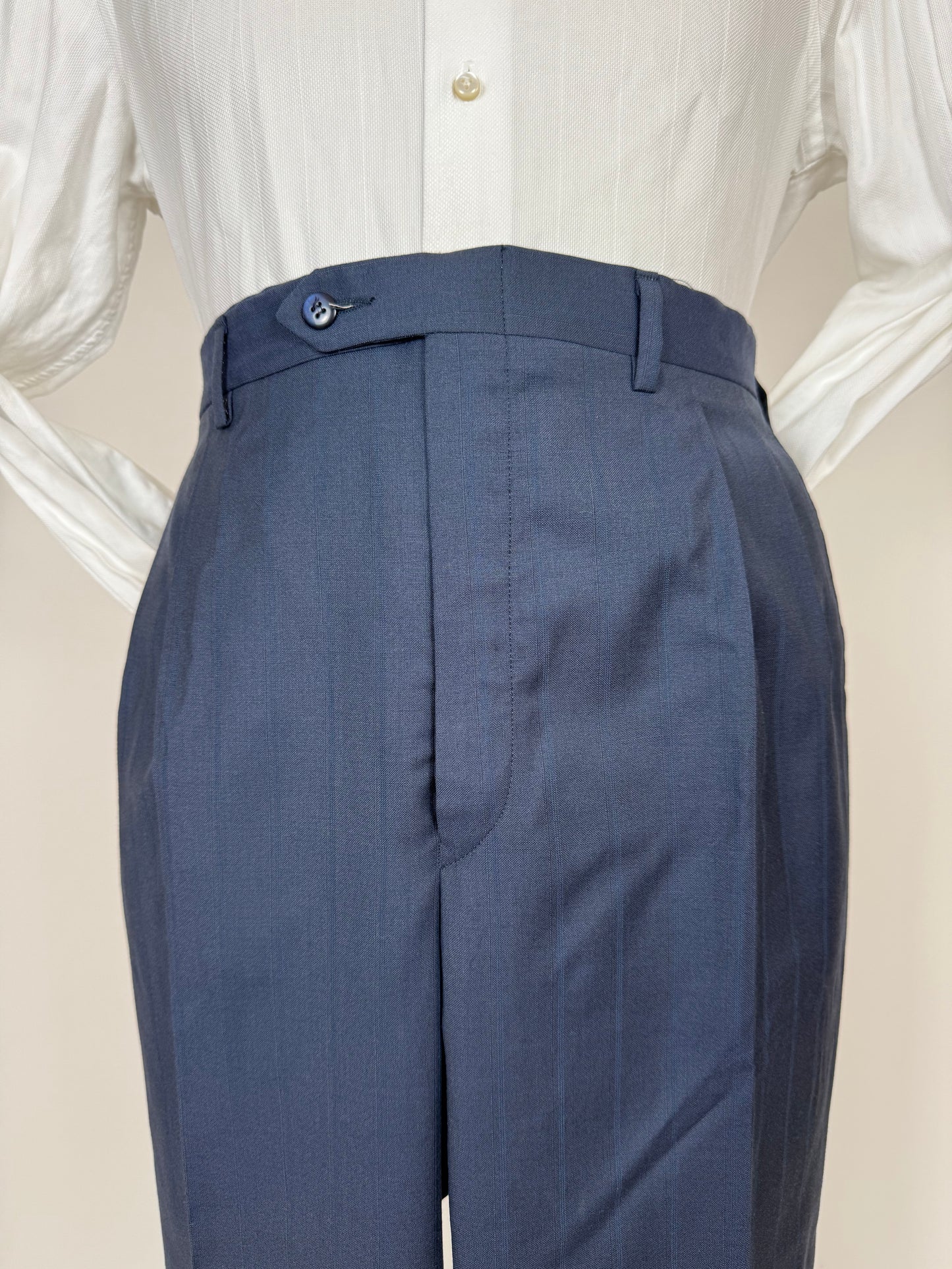 Pantaloni anni '80 fresco lana blu righe tono su tono - tg. 56