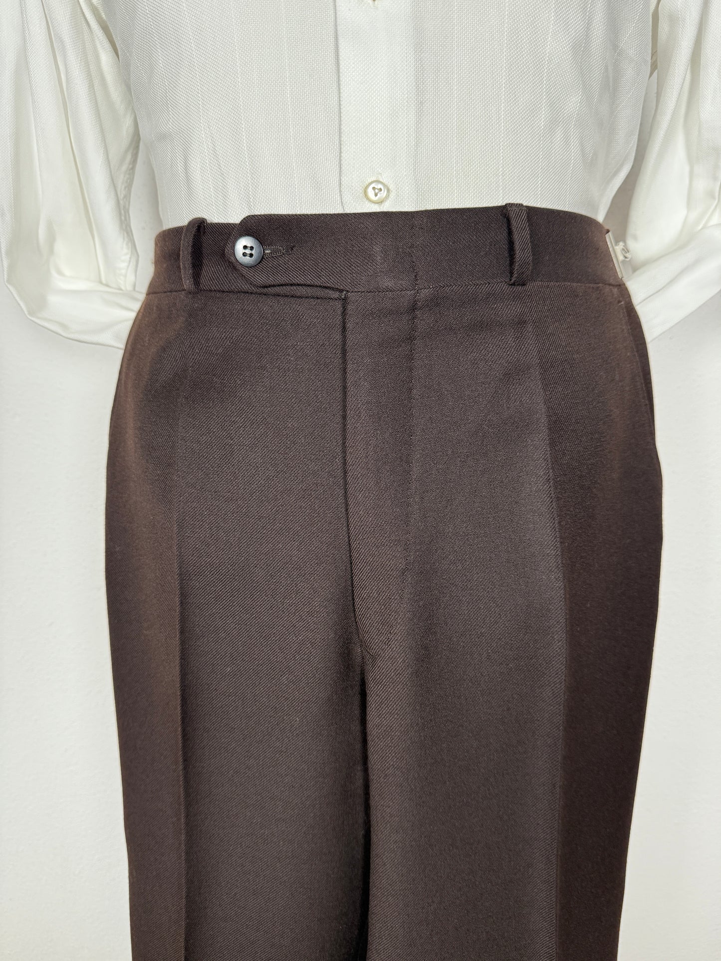 Completo 3 pezzi anni ‘70 a zampa in flanella marrone - tg. 44/46