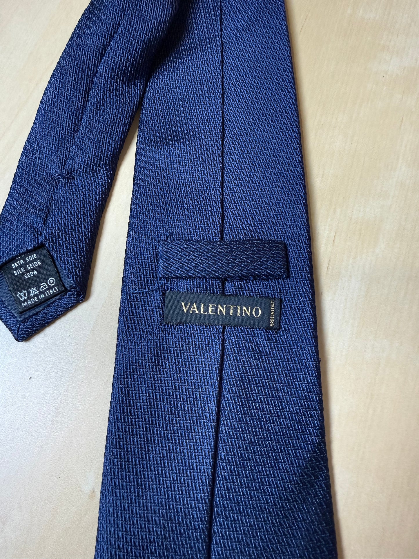 Cravatta Valentino grenadine blu tinta unita