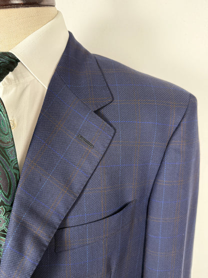 Giacca Pierre Cardin anni '90 in lana super twist blu a quadri - tg. 52/54