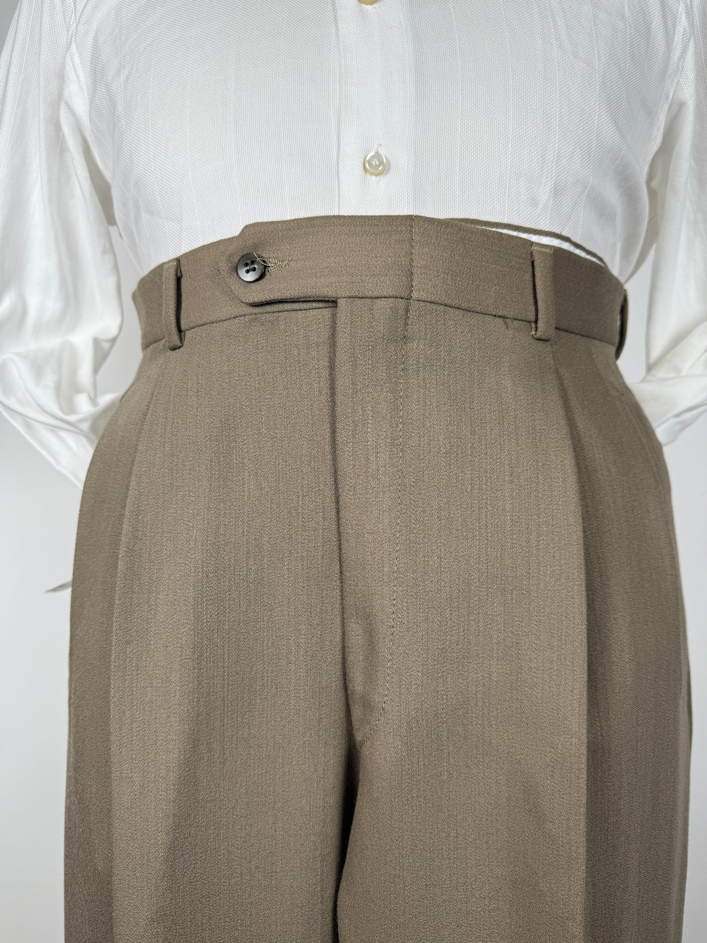 Pantaloni anni ‘80 lana pettinata cachi - tg. 52/54